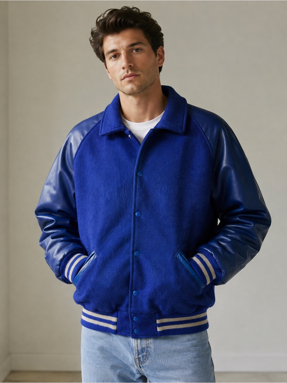 Vintage Trophy Jackets Blue Varsity Letterman Jacket Men’s Large USA Made - Picture 1 of 13